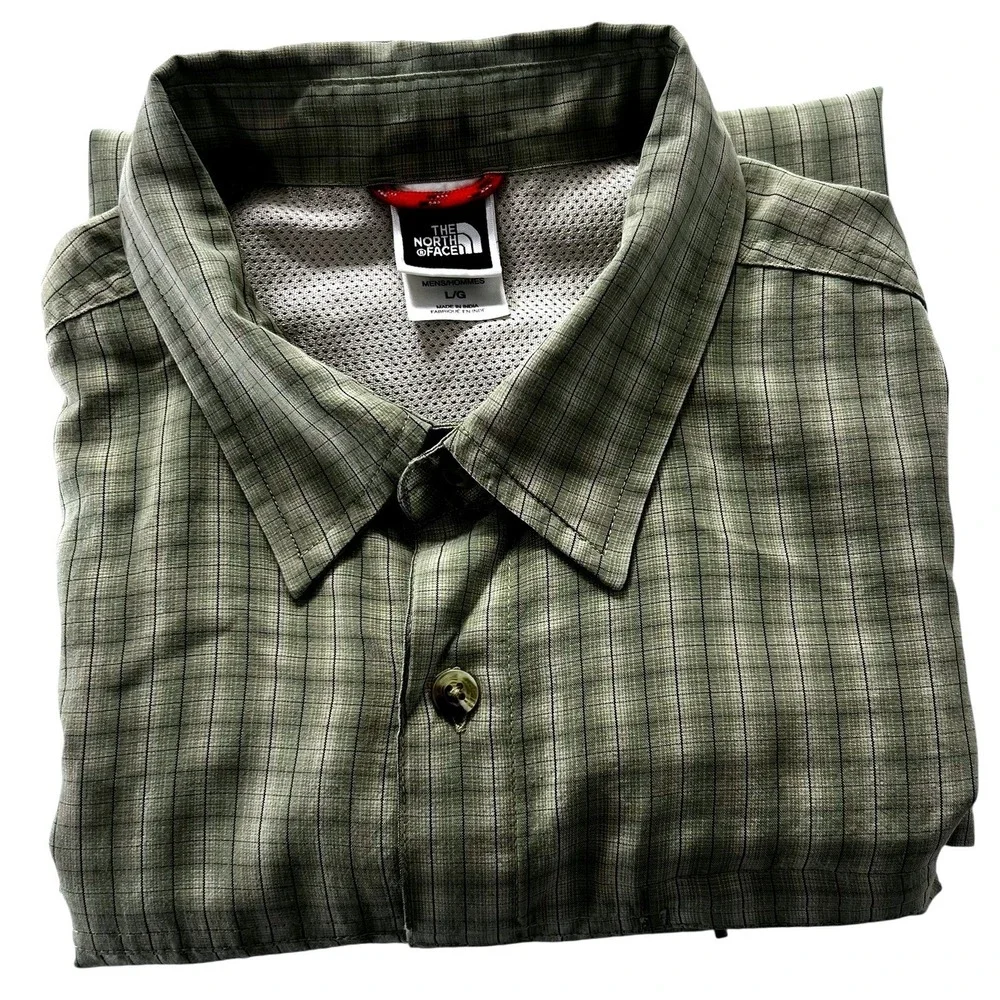 The‎ North Face Men's L Button Front Short Sleeve Shirt Green Check Lightweight